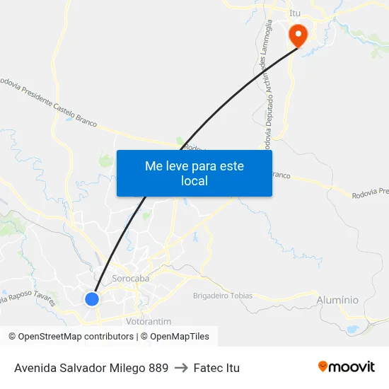Avenida Salvador Milego 889 to Fatec Itu map