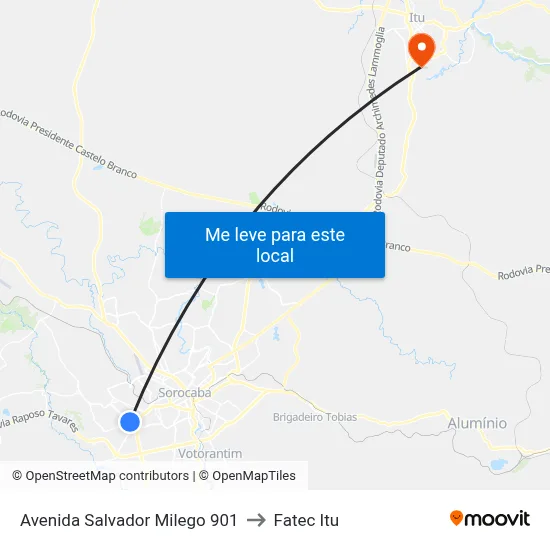 Avenida Salvador Milego 901 to Fatec Itu map