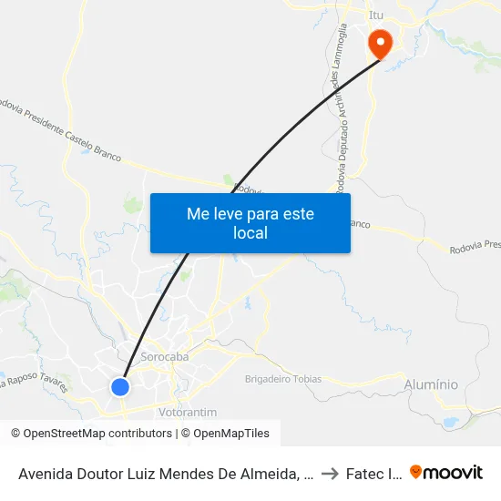 Avenida Doutor Luiz Mendes De Almeida, 429 to Fatec Itu map