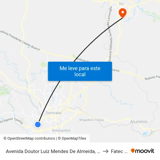 Avenida Doutor Luiz Mendes De Almeida, 1075 to Fatec Itu map