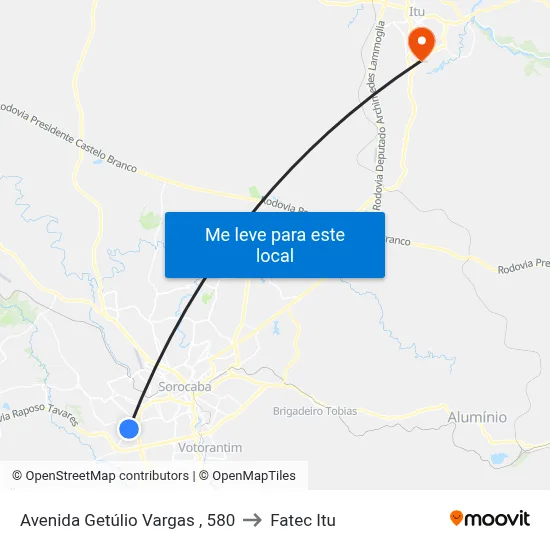 Avenida Getúlio Vargas , 580 to Fatec Itu map