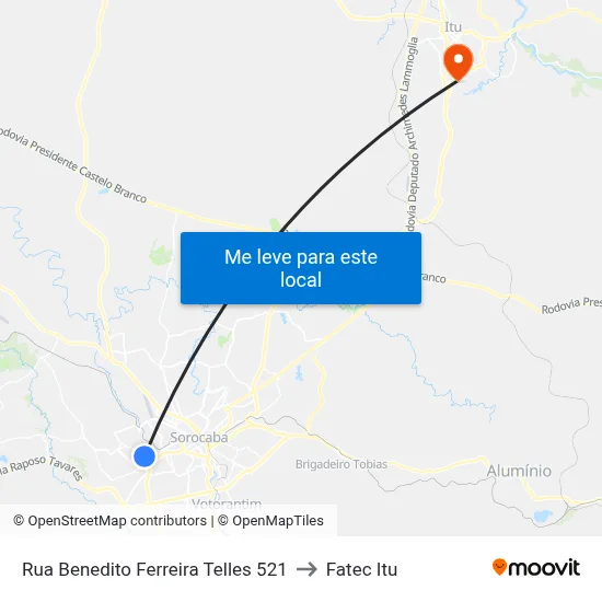 Rua Benedito Ferreira Telles 521 to Fatec Itu map
