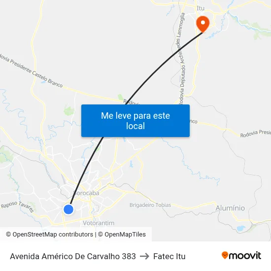 Avenida Américo De Carvalho 383 to Fatec Itu map