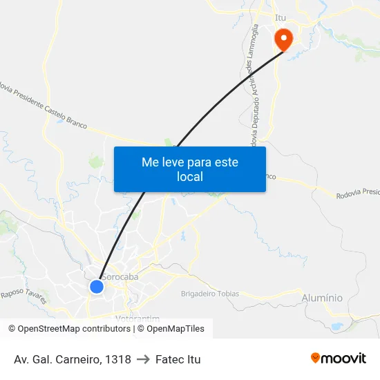 Av. Gal. Carneiro, 1318 to Fatec Itu map