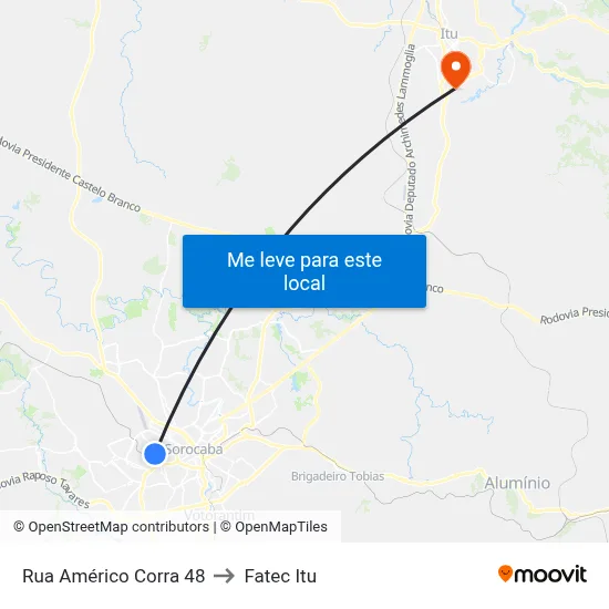 Rua Américo Corra 48 to Fatec Itu map