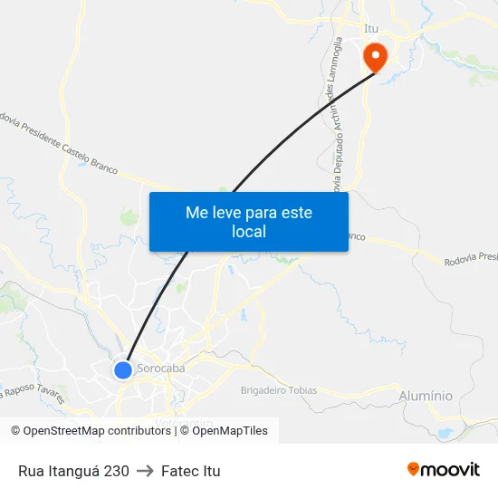 Rua Itanguá 230 to Fatec Itu map