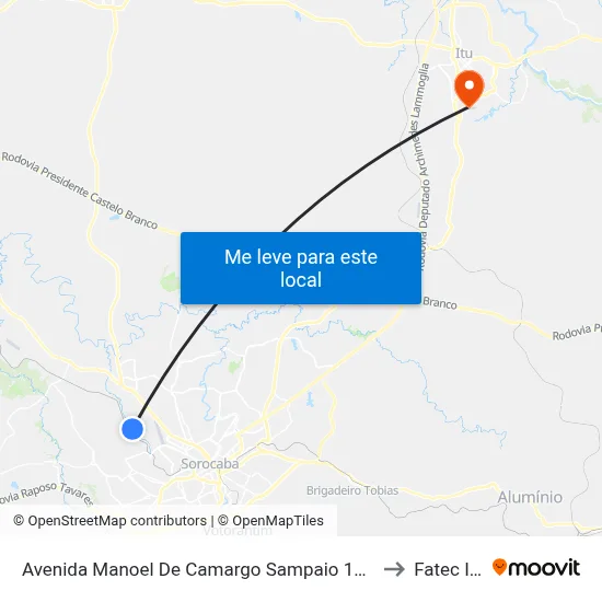 Avenida Manoel De Camargo Sampaio 1789 to Fatec Itu map
