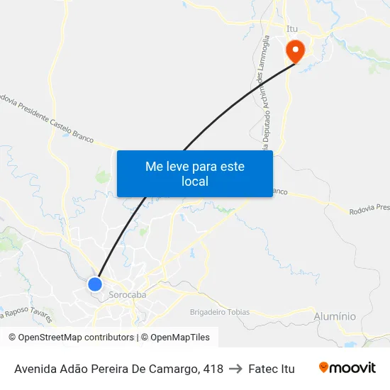 Avenida Adão Pereira De Camargo, 418 to Fatec Itu map