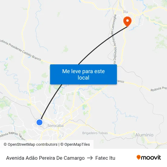 Avenida Adão Pereira De Camargo to Fatec Itu map