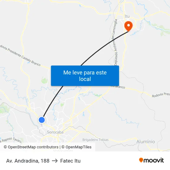 Av. Andradina, 188 to Fatec Itu map