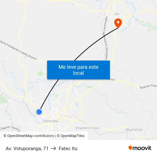 Av. Votuporanga, 71 to Fatec Itu map