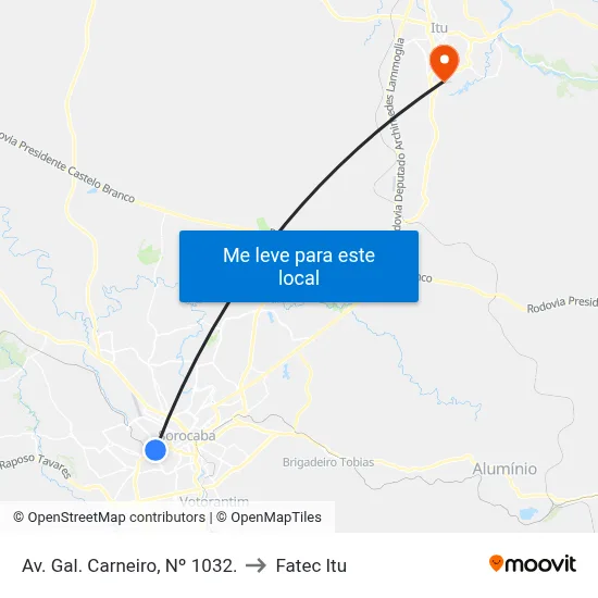 Av. Gal. Carneiro, Nº 1032. to Fatec Itu map