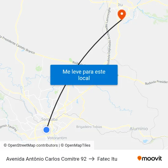 Avenida Antônio Carlos Comitre 92 to Fatec Itu map
