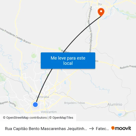 Rua Capitão Bento Mascarenhas Jequitinhonha 2321 to Fatec Itu map