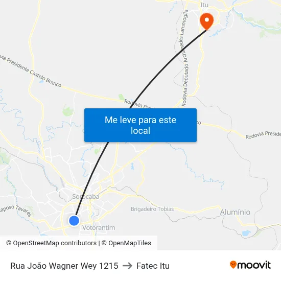 Rua João Wagner Wey 1215 to Fatec Itu map