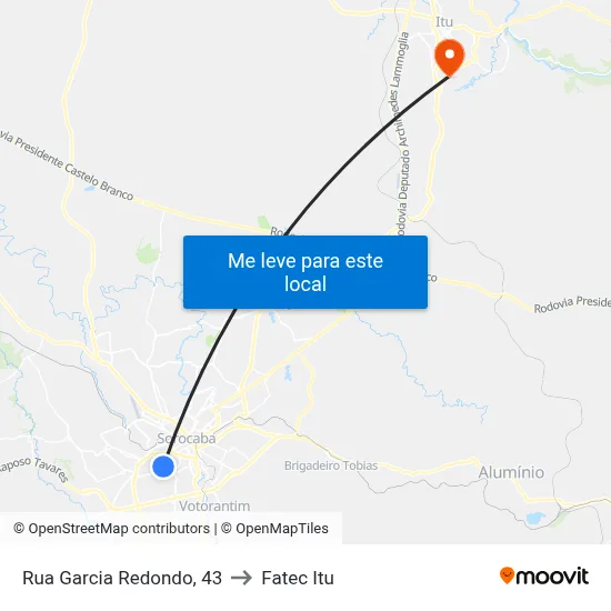 Rua Garcia Redondo, 43 to Fatec Itu map