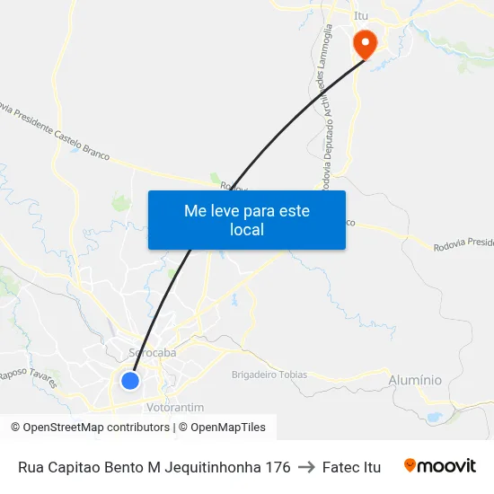 Rua Capitao Bento M Jequitinhonha 176 to Fatec Itu map