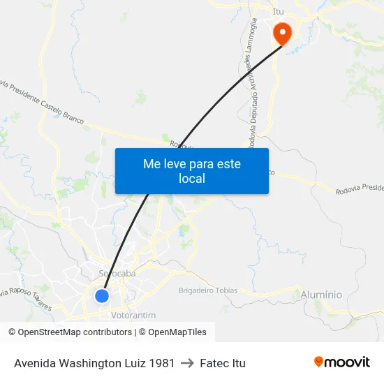 Avenida Washington Luiz 1981 to Fatec Itu map