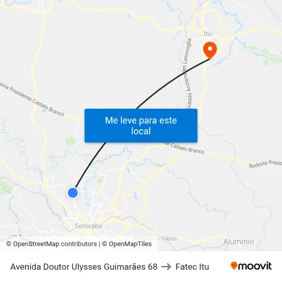 Avenida Doutor Ulysses Guimarães 68 to Fatec Itu map