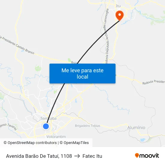 Avenida Barão De Tatuí, 1108 to Fatec Itu map