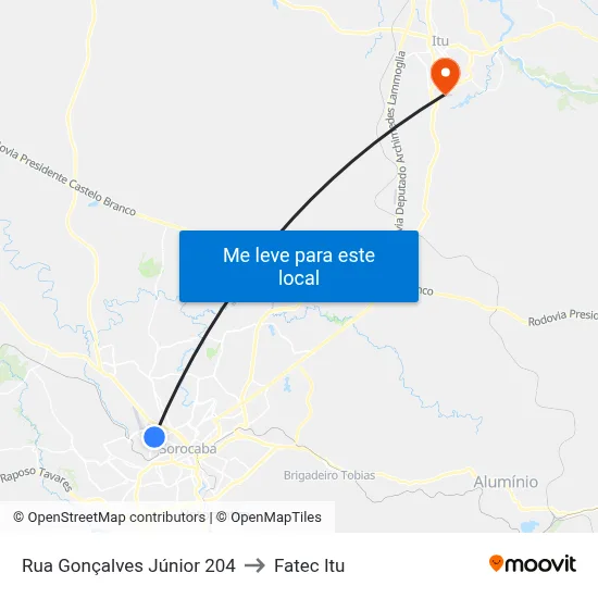 Rua Gonçalves Júnior 204 to Fatec Itu map