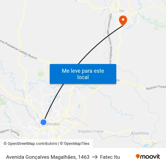 Avenida Gonçalves Magalhães, 1463 to Fatec Itu map