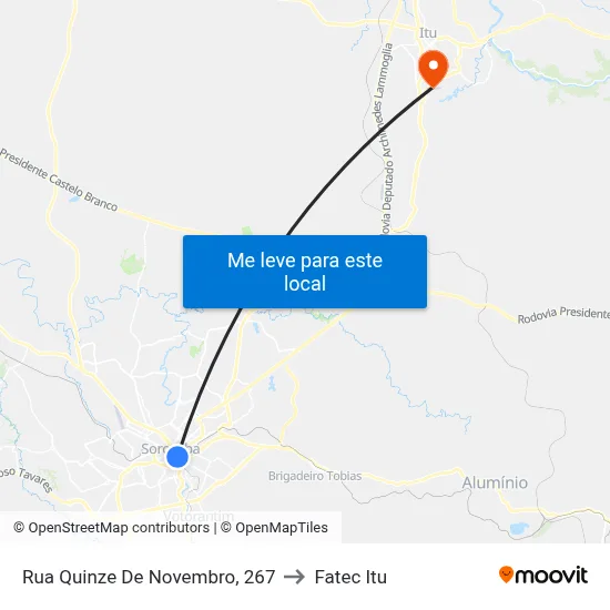 Rua Quinze De Novembro, 267 to Fatec Itu map