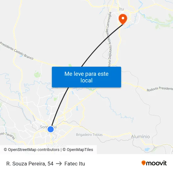 R. Souza Pereira, 54 to Fatec Itu map