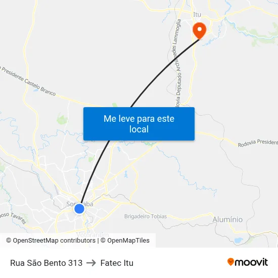 Rua São Bento 313 to Fatec Itu map