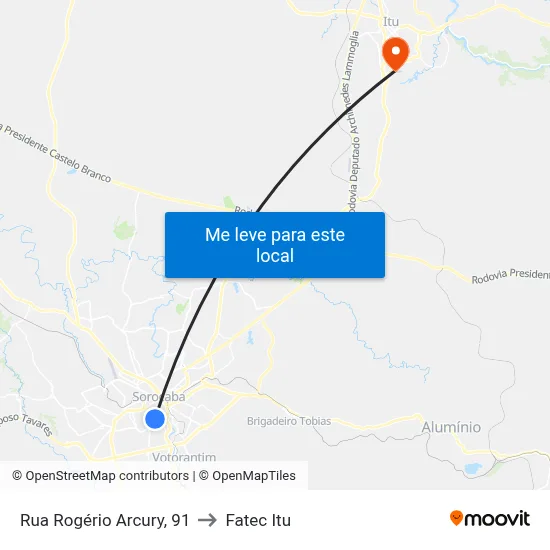Rua Rogério Arcury, 91 to Fatec Itu map