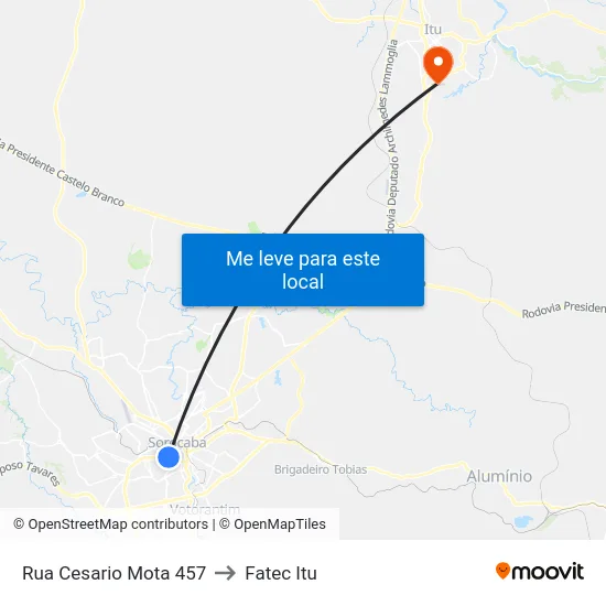 Rua Cesario Mota 457 to Fatec Itu map