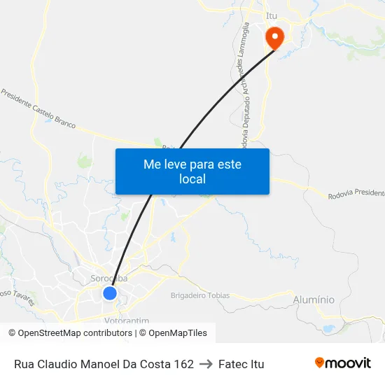 Rua Claudio Manoel Da Costa 162 to Fatec Itu map