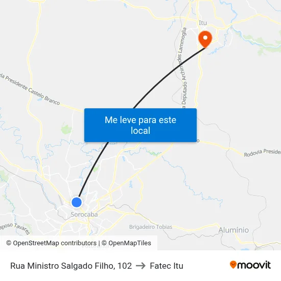 Rua Ministro Salgado Filho, 102 to Fatec Itu map