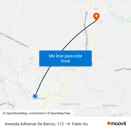 Avenida Adhemar De Barros, 112 to Fatec Itu map