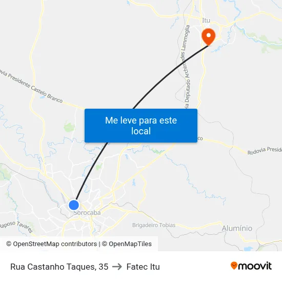 Rua Castanho Taques, 35 to Fatec Itu map