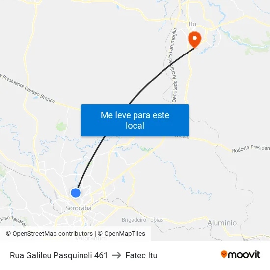 Rua Galileu Pasquineli 461 to Fatec Itu map