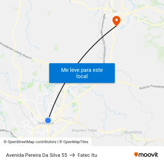 Avenida Pereira Da Silva 55 to Fatec Itu map
