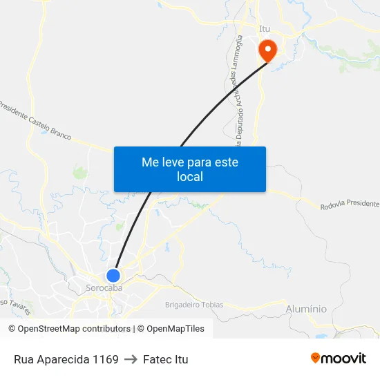 Rua Aparecida 1169 to Fatec Itu map