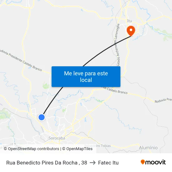 Rua Benedicto Pires Da Rocha , 38 to Fatec Itu map
