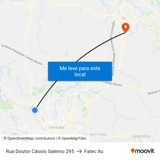 Rua Doutor Cássio Salerno 295 to Fatec Itu map