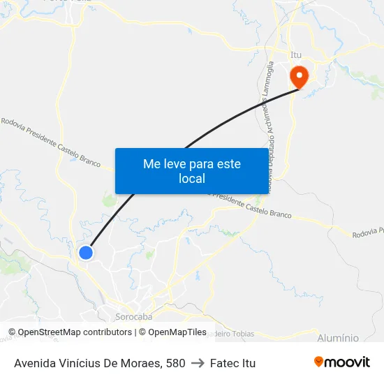 Avenida Vinícius De Moraes, 580 to Fatec Itu map