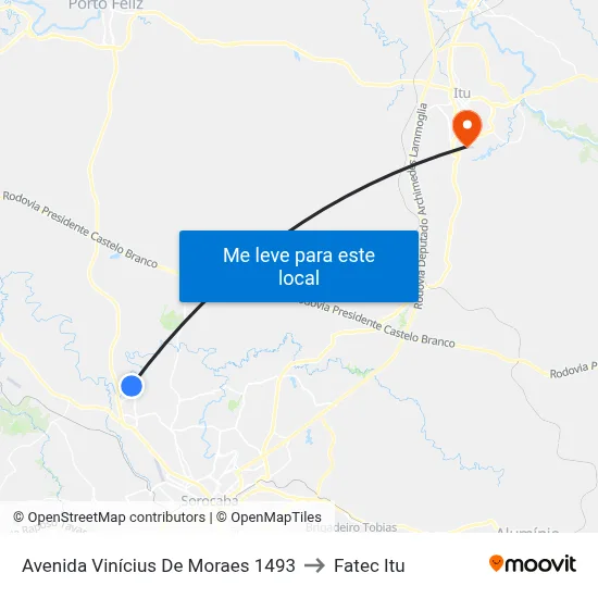 Avenida Vinícius De Moraes 1493 to Fatec Itu map