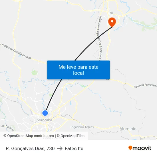 R. Gonçalves Dias, 730 to Fatec Itu map