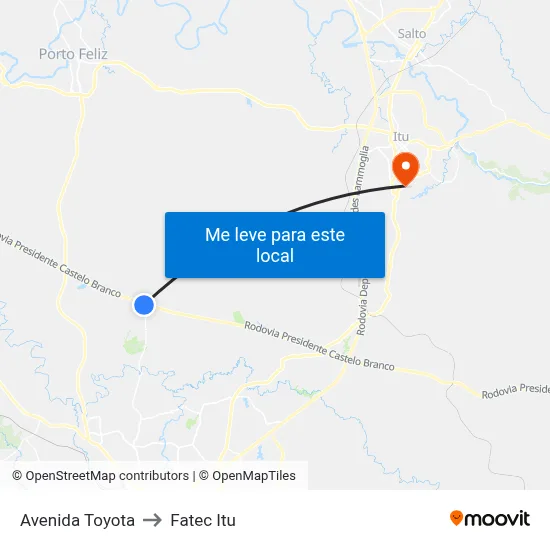 Avenida Toyota to Fatec Itu map