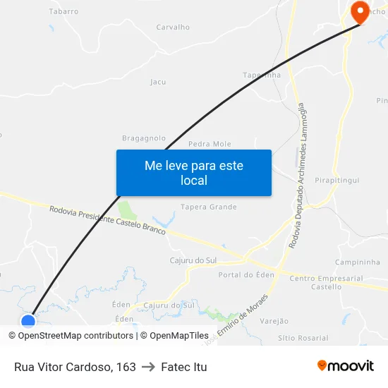 Rua Vitor Cardoso, 163 to Fatec Itu map
