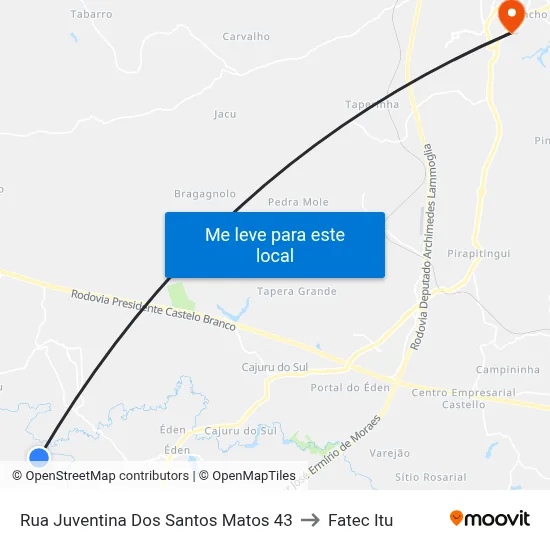 Rua Juventina Dos Santos Matos 43 to Fatec Itu map