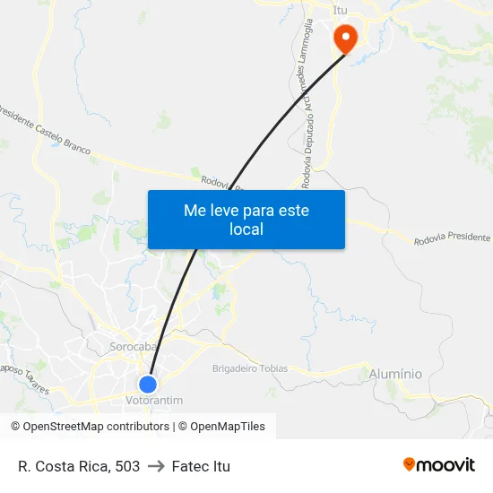 R. Costa Rica, 503 to Fatec Itu map