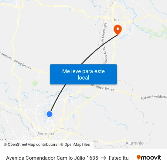 Avenida Comendador Camilo Júlio 1635 to Fatec Itu map
