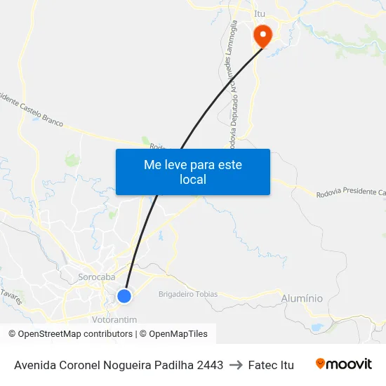 Avenida Coronel Nogueira Padilha 2443 to Fatec Itu map