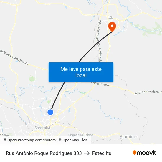 Rua Antônio Roque Rodrigues 333 to Fatec Itu map